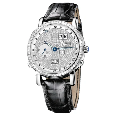 Ulysse Nardin Gmt Perpetual Diamond Pave Dial Leather Strap Automatic Men's Watch 320-89bag-091 In Black