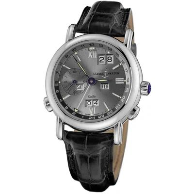 Ulysse Nardin Gmt Perpetual Grey Dial 18kt White Gold Black Leather Men's Watch 320-22-32