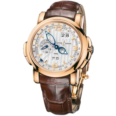 Ulysse Nardin Gmt Perpetual Silver Dial 18kt Rose Gold Brown Leather Men's Watch 326-60-60