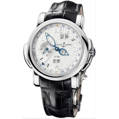 Ulysse Nardin Gmt Perpetual Silver Dial 18kt White Gold Black Leather Men's Watch 320-60-60
