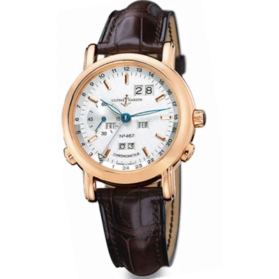 Ulysse Nardin Gmt Perpetual Silver Dial 18kt Yellow Gold Brown Leather Automatic Men's Watch 322-88-