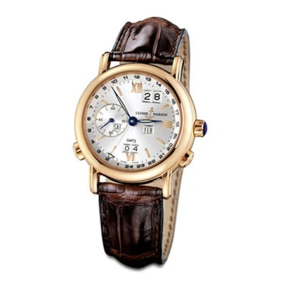 Ulysse Nardin Gmt Perpetual Silver Dial Leather Strap Automatic Men's Watch 326-22-31 In Gold