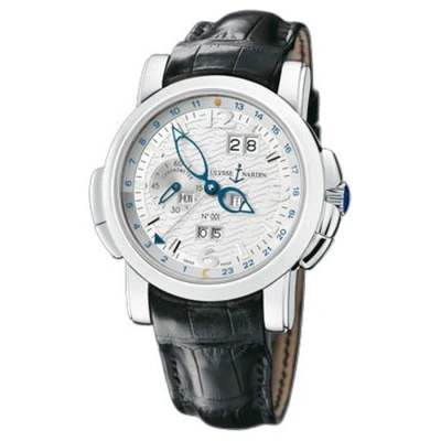Ulysse Nardin Gmt Perpetual White Guilloche Dial Leather Strap Automatic Men's Watch 329-60 In Black