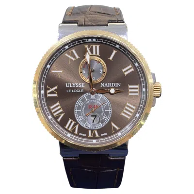 Pre-owned Ulysse Nardin Marine 43mm Watch With Brown Sunburst Dial And Leather Strap