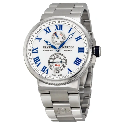 Ulysse Nardin Marine Chronometer White Dial Stainless Steel Men's Watch 1183-126-7m-40 In Blue