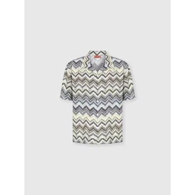 Um Bowling Shirt In Viscose With Dashed Zigzag Print In Brown