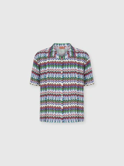 Um Bowling Shirt In Viscose With Irregular Zigzag Print In Blue