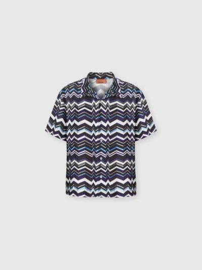 Um Bowling Shirt In Viscose With Zigzag Print In Brown