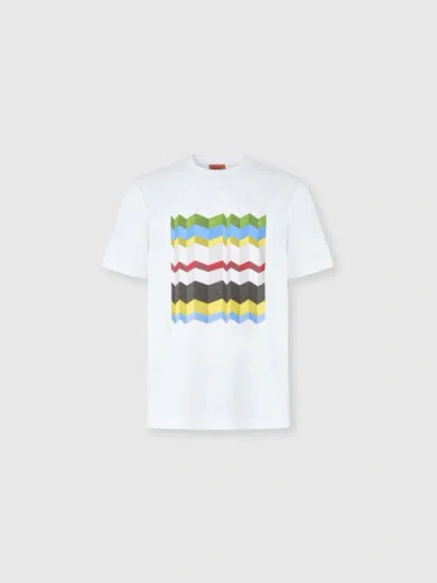 Um Crew-neck Cotton T-shirt With Macro Zigzag Print In White