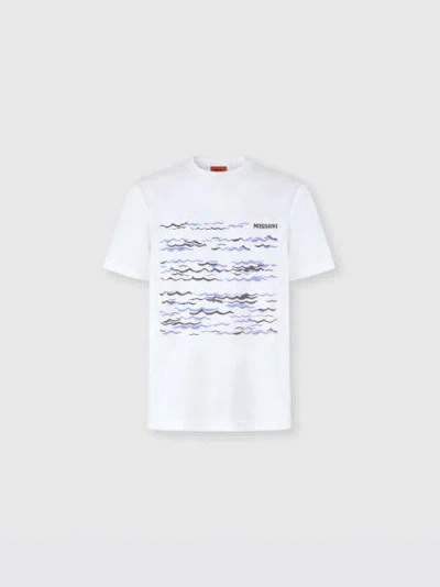 Um Crew-neck Cotton T-shirt With Wave Print And Logo In White