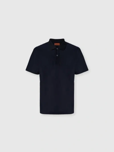 Um Jacquard Cotton Polo Shirt With Tone-on-tone Zigzag Design In Blue