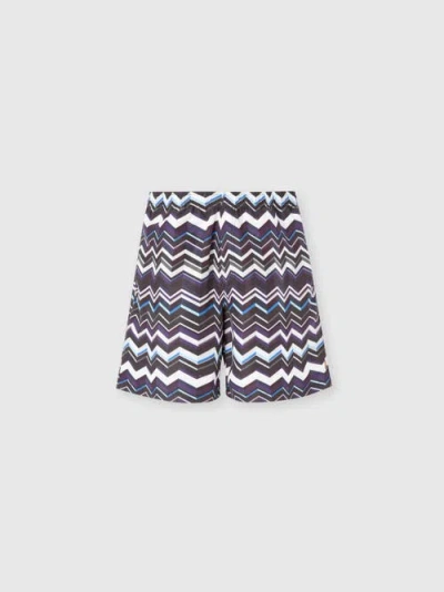 Um Long Swim Shorts With Irregular Zigzag Print In Blue