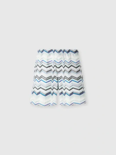 Um Long Swim Shorts With Irregular Zigzag Print In Blue