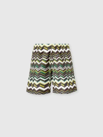 Um Long Swim Shorts With Irregular Zigzag Print In Green