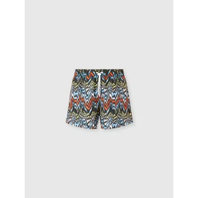 Um Mid-length Swim Shorts With Abstract Zigzag Print In Multi