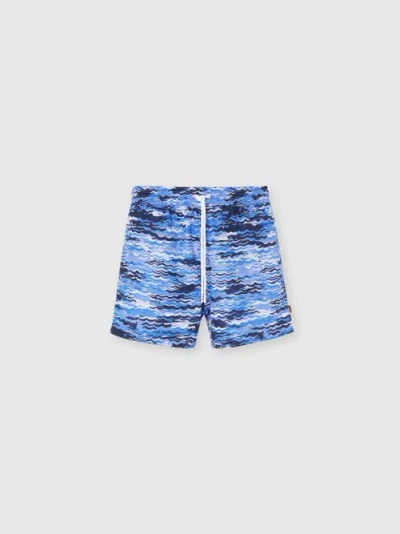 Um Mid-length Swim Shorts With Wave Print In Blue