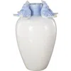 Uma Bird Stoneware Vase In White Multi