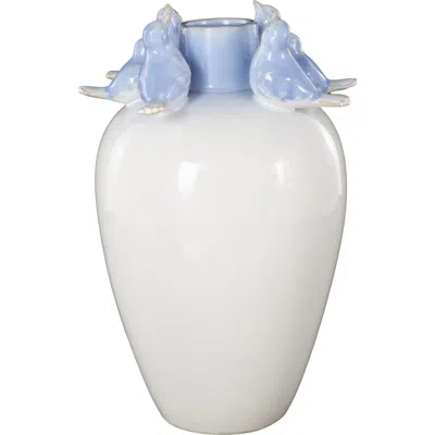 Uma Bird Stoneware Vase In White Multi
