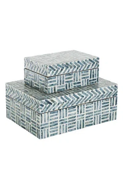 Uma Contemporary Set Of 2 Decorative Mother Of Pearl Boxes In Blue