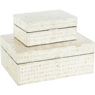Uma Contemporary Set Of 2 Decorative Mother Of Pearl Boxes In Cream