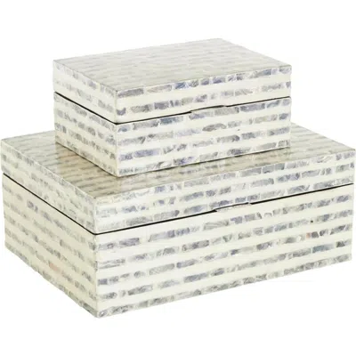 Uma Contemporary Set Of 2 Decorative Mother Of Pearl Boxes In Cream