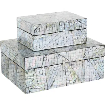 Uma Contemporary Set Of 2 Decorative Mother Of Pearl Boxes In Multi Colored