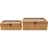 Uma Contemporary Set Of 2 Natural Rattan Boxes In Brown