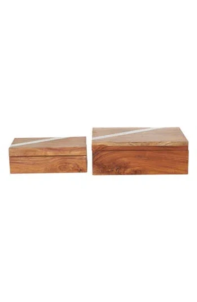 Uma Contemporary Set Of 2 Natural Wood Boxes In Brown