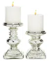 Uma Enterprises Set Of 2 Glass Handmade Turned Pillar Candle Holders