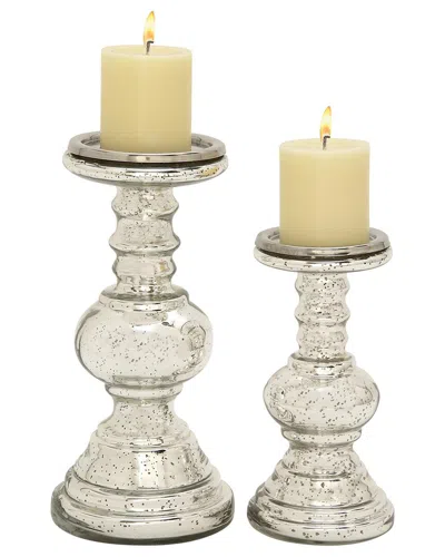 Uma Enterprises Set Of 2 Glass Handmade Turned Pillar Decorative Candle Holders