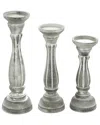 Uma Enterprises Set Of 3 Distressed Turned Decorative Candle Holders