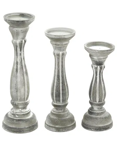 Uma Enterprises Set Of 3 Distressed Turned Decorative Candle Holders