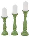 Uma Enterprises Set Of 3 Distressed Turned Pillar Candle Holders