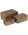 Uma Enterprises Set Of 3 Floral Handmade Decorative Boxes With Hinged Lid