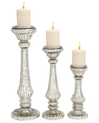 Uma Enterprises Set Of 3 Glass Handmade Turned Pillar Candle Holders