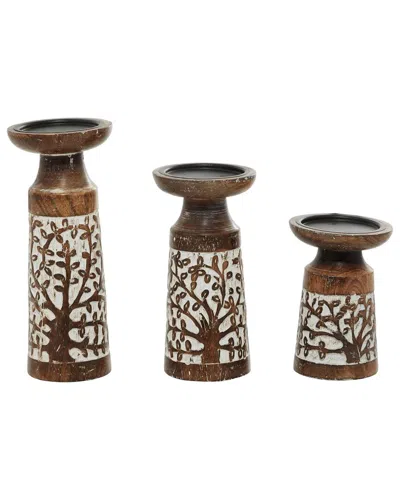 Uma Enterprises Set Of 3 Tree Handmade Decorative Candle Holders