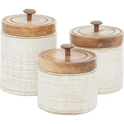Uma Farm House Set Of 3 Ceramic Canisters In White