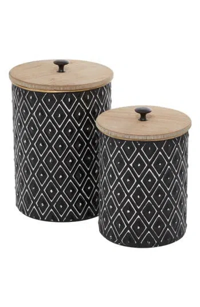 Uma Farmhouse Set Of 2 Metal Canisters In Black
