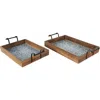 Uma Farmhouse Set Of 2 Wood Trays In Brown