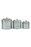Uma Farmhouse Set Of 3 Metal Canisters In Gray