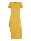 Uma | Raquel Blay Short-sleeve Draped Midi Dress In Yellow