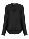 Uma | Raquel Blay Textured V-neck Top In Black