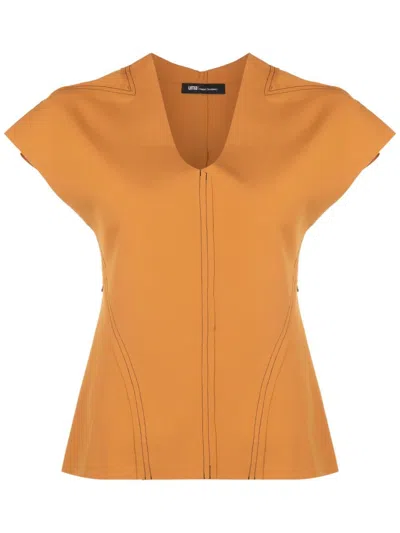Uma Raquel Davidowicz Contrast-stitching V-neck Top In Brown