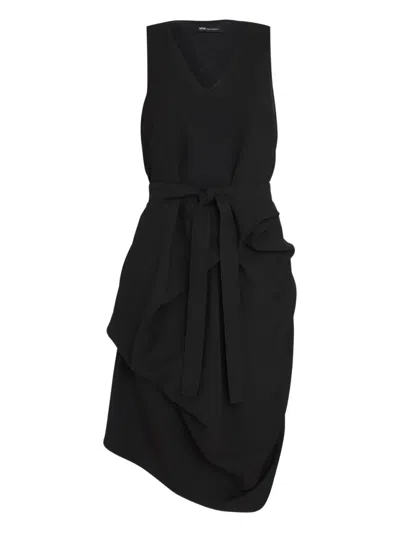 Uma Raquel Davidowicz Draped Belted Asymmetrical Dress In Black