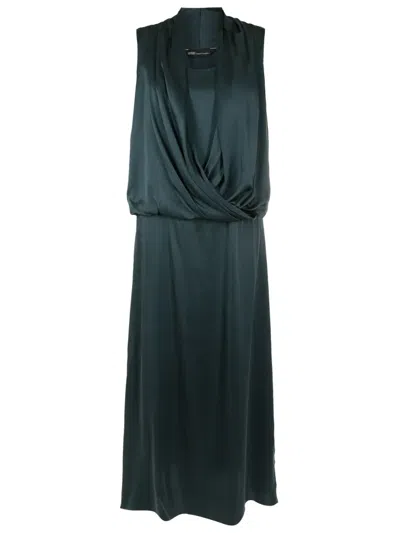 Uma Raquel Davidowicz Draped-detail Silk Dress In Green