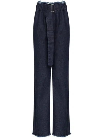 Uma Raquel Davidowicz Fringed Buckled Jeans In Blue