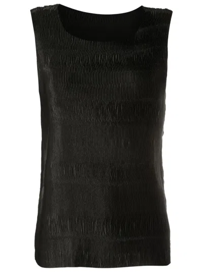 Uma Raquel Davidowicz Plissé-effect Satin Sleeveless Top In Black