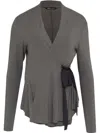 Uma Raquel Davidowicz Tied-waist Curve-hem Cardigan In グレー