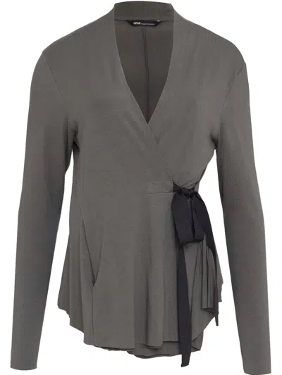 Uma Raquel Davidowicz Tied-waist Curve-hem Cardigan In グレー