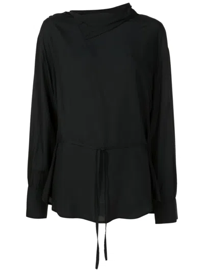Uma Raquel Davidowicz Tied-waist Long-sleeve Blouse In Black